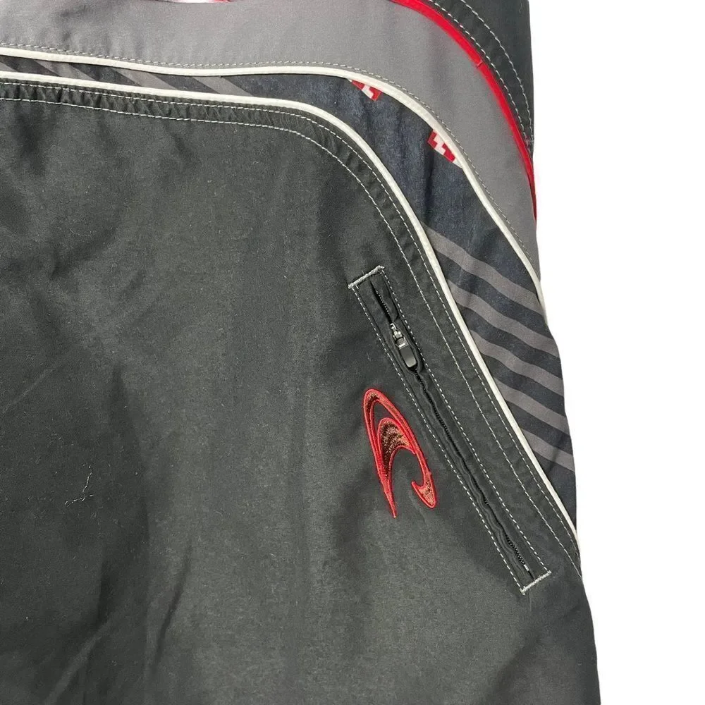 O’Neill Logo Pattern Black Gray Red Swim Trunks Pockets Drawstring size XL